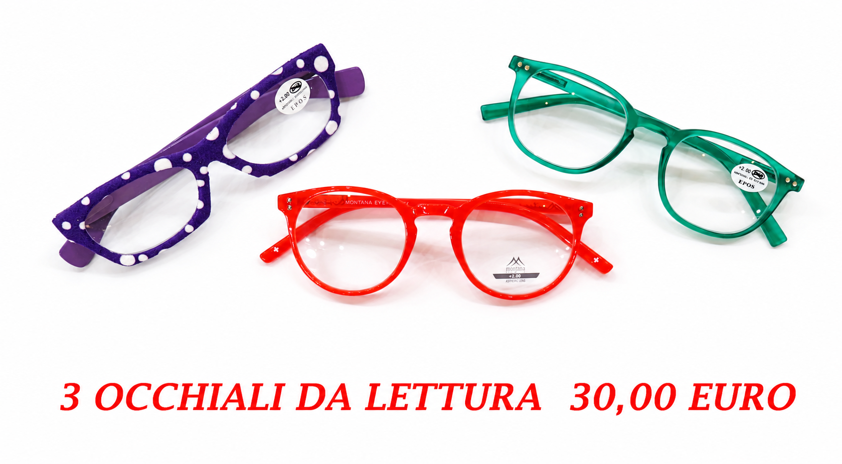 Promozione: tre occhiali da lettura a 30 euro